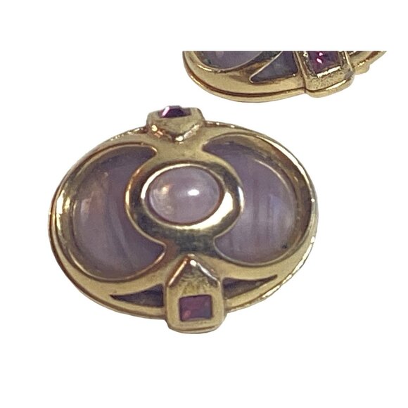 1928 Art Nouveau Inspired Chunky Oval Clip On Earrings Pink Porphyry Glass - Picture 4 of 6